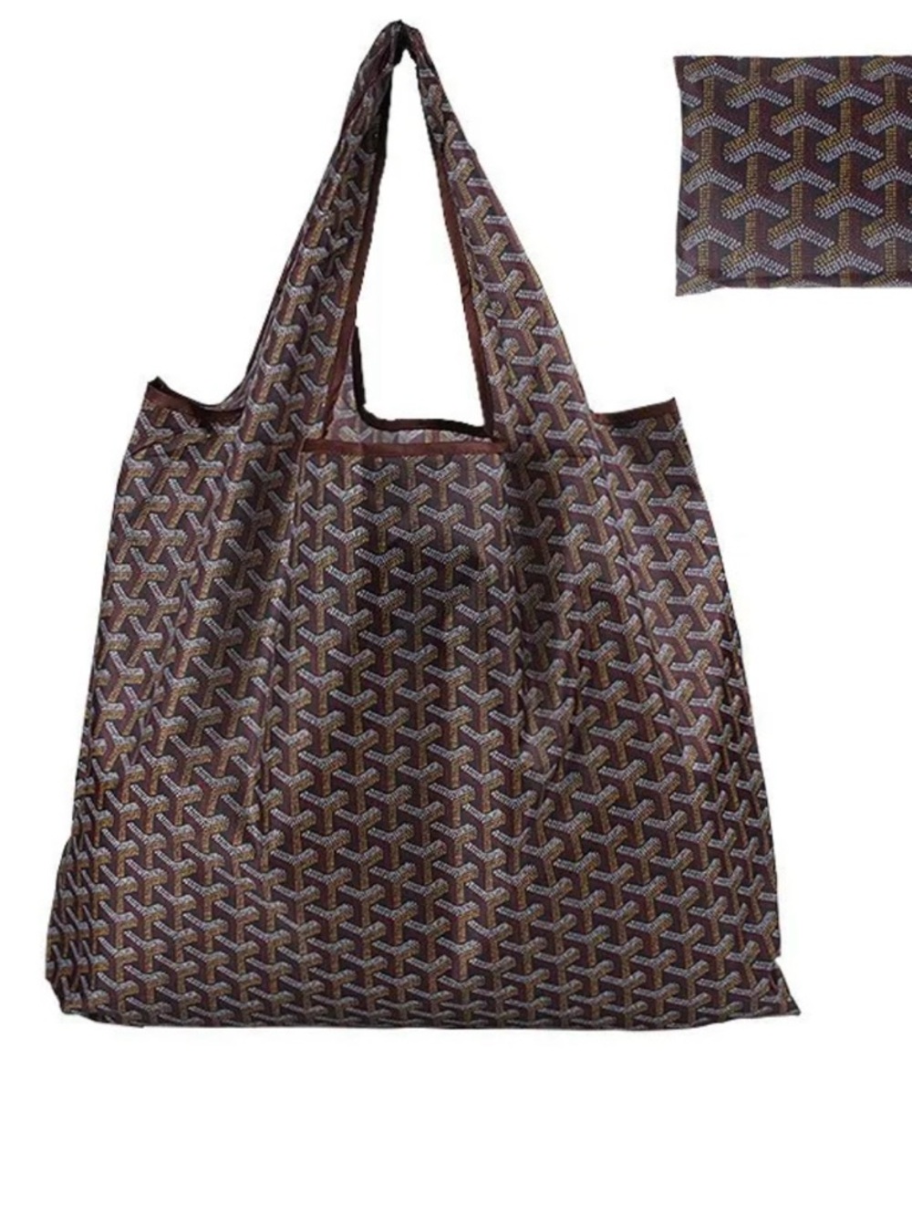 Patterned Brown Tote Bag with Geometric Print